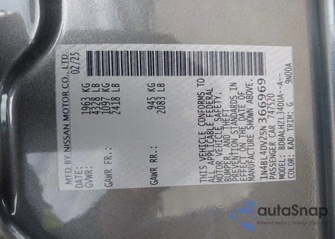 2025 Nissan Altima Sv Fwd z USA, uszkodzony, nr VIN 1N4BL4DV2SN366969